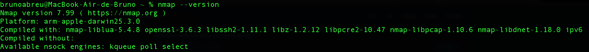 Versão do Nmap instalada no MacBook.